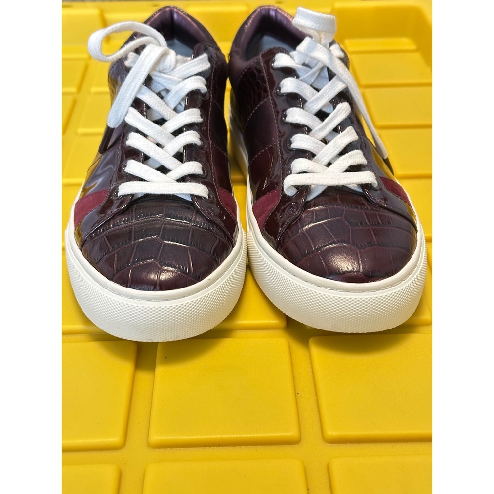 Tory Burch Howell Court Sneakers Burgundy Croc Patent Leather Multi Colorblock - Picture 12 of 16